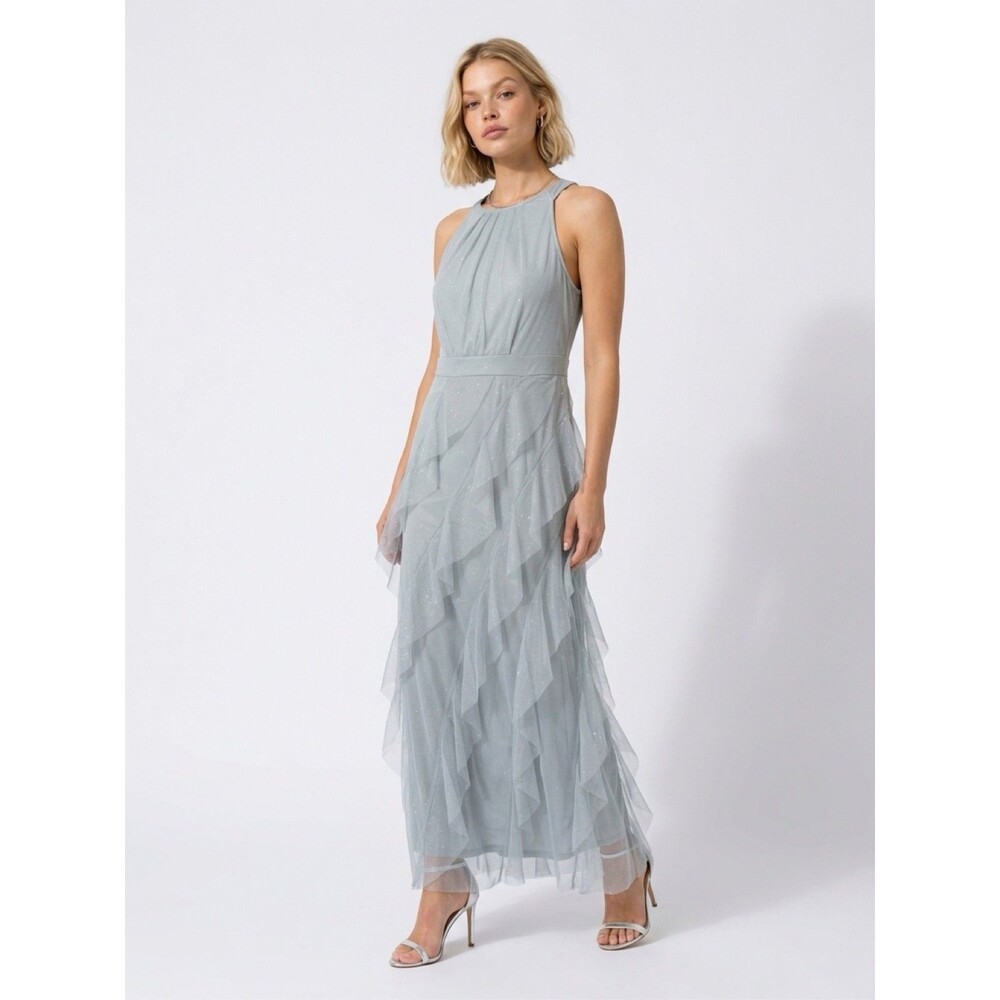 Lovely Grace Shimmer Sleeveless Dress Womens Large Silver Glittery Tulle Large